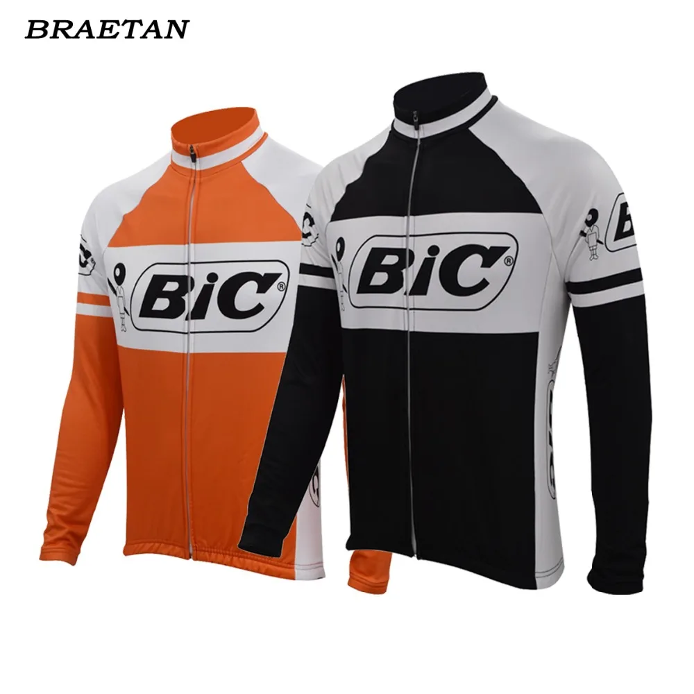 bic orange black cycling jersey winter fleece long sleeve jersey