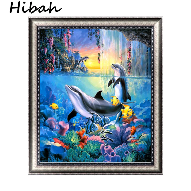 

Diamond Embroidery Underwater Scenery 5D DIY Diamond Painting Dolphin Picture Diamonds Round Diamond Mosaic Cross Stitch