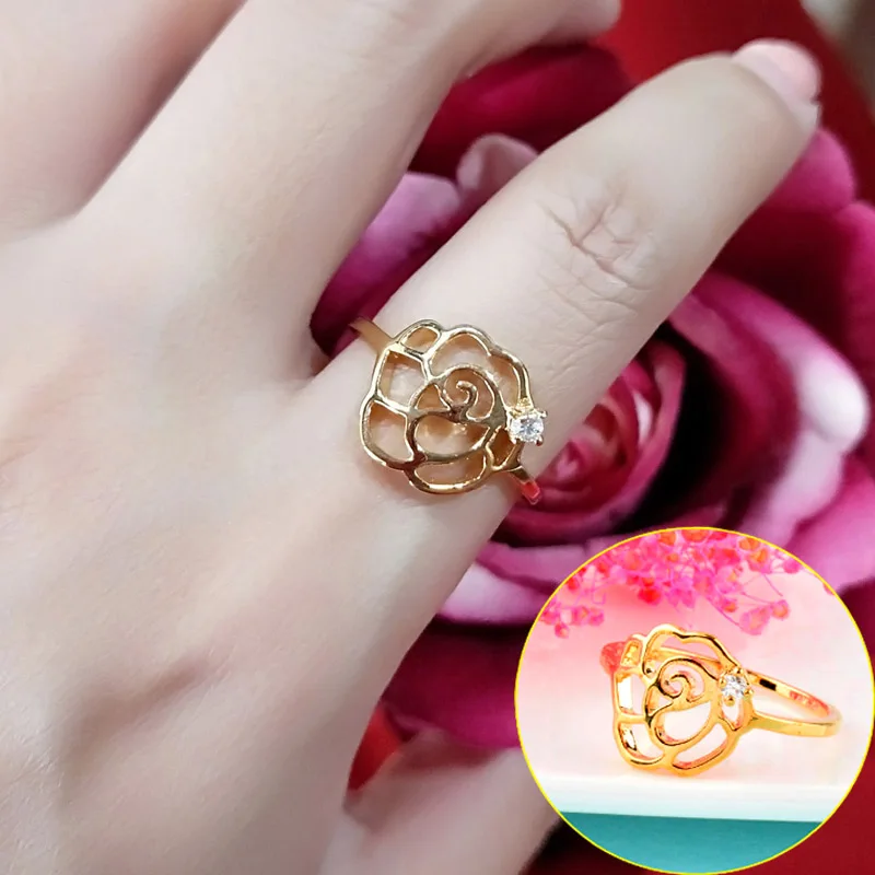

SINLEERY Lovely Cute Small Rose Flower Rings For Women Gold Color Wedding Party Jewelry Size 6 7 8 JZ009 SSI