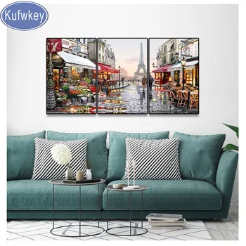 

triptych full diamond paintings "Tower Paris" France Street Cross Stitch Full Square Diamond Embroidery Diamond Mosaic Handmade