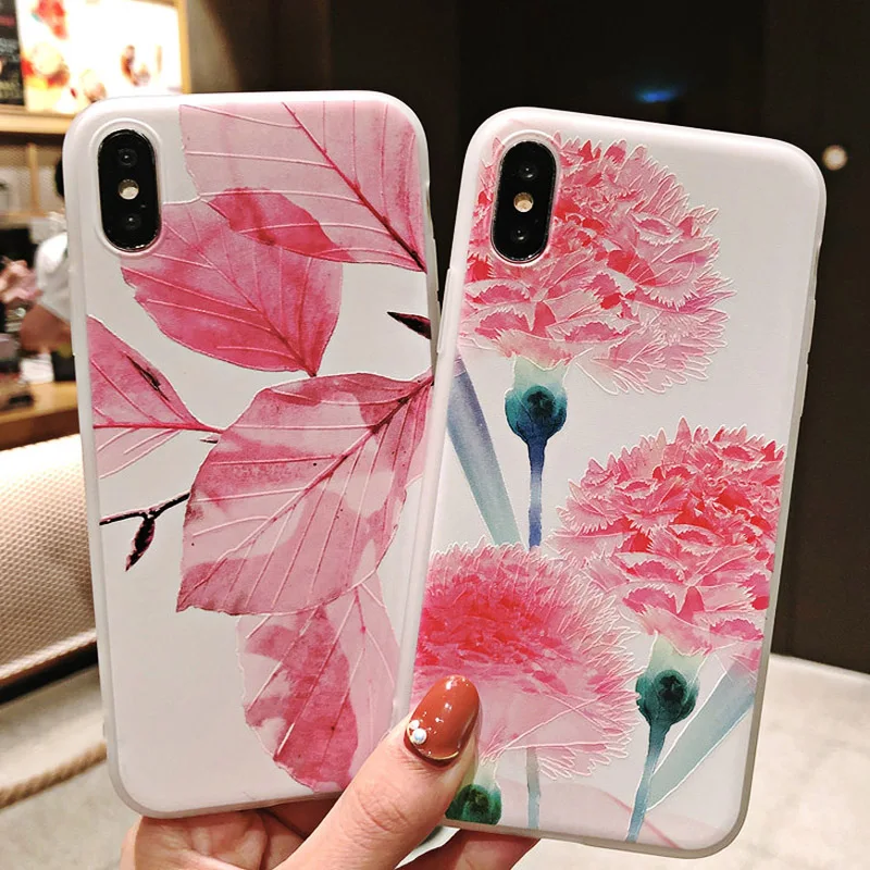

LOVECOM Vintage Emboss Flowers Case For iPhone XS XR XS Max X 8 7 6 6S Plus 5 5S SE Soft TPU Matte Phone Back Cover Cases Gift