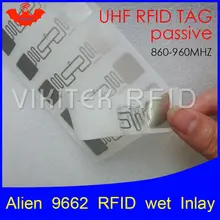 RFID UHF tag etiqueta Alien 9662 wet inlay 915 mhz 900 868 mhz 860-960 MHZ Higgs3 EPCC1G2 6C inteligente adhensive etiquetas RFID passivas rótulo
