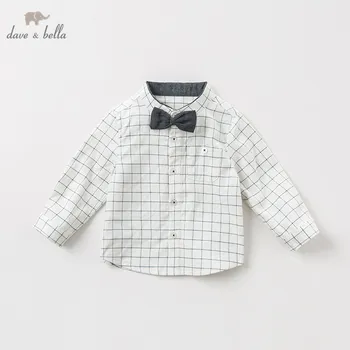 

DB11790 dave bella baby boys autumn infant blue white plaid shirt toddler top children tees long sleeve clothes