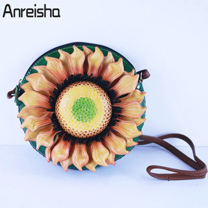 

Anreisha Top Cow Leather Messenger Bag For Female 2018 Fashion Design Sunflower Crossbody Bag Girl Newest Women Shoulder Bags