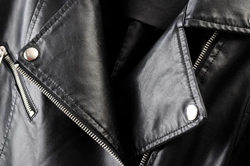 Новая женская модная стильная куртка мотоциклетная кожаная куртка на молнии с поясом на талии тонкая женская куртка из искусственной кожи
