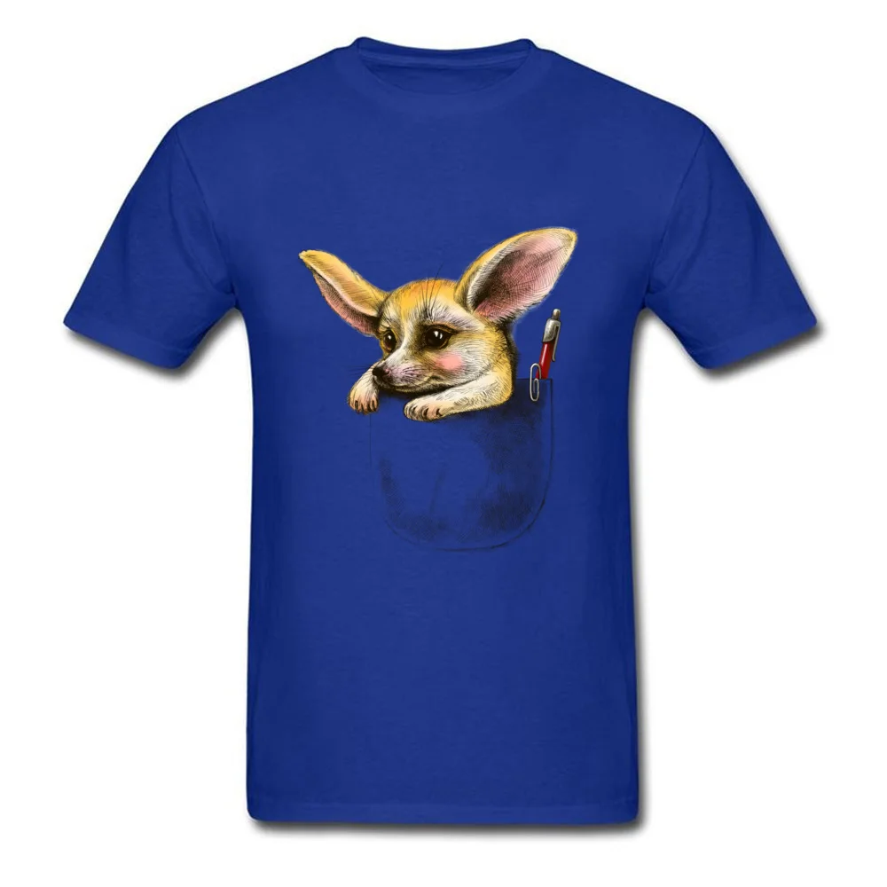 Pocket fennec fox Rife Slim Fit T Shirts Round Neck Cotton Fabric Short Sleeve Tops Shirts for Men Clothing Shirt Summer Pocket fennec fox blue