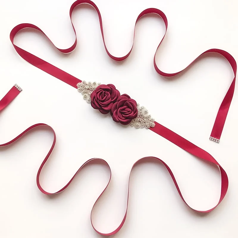 

GOODTIME Rhinestone Rose Wedding Belts Leaves for Women Flower Girl Bridal Prom Dress Accessories Bridesmaid Sash Floral Belt