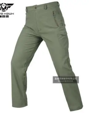 Акула кожа Softshell тактические военные камуфляжные брюки мужские зимние армейские водонепроницаемые термо камуфляж охотничьи флисовые брюки - Цвет: GREEN