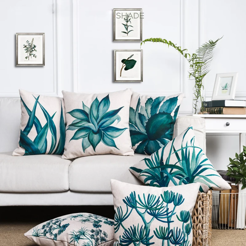 

Africa Tropical Plant Printed Cushion Cover Green Leaves Linen Pillow Front seat Sofa Pillow Cover Home Decorative Pillow 22stys