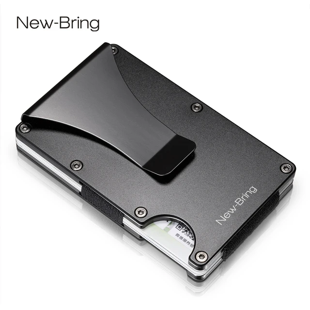 NewBring 금속 미니 머니 클립 브랜드 패션 블랙 화이트 신용 카드 ID 홀더 RFID 안티 도둑