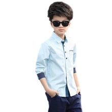Блузка детская одежда для мальчиков г. Весенние хлопковые Блузы с отложным воротником для мальчиков детская рубашка с длинными рукавами для мальчиков Модная рубашка для мальчиков