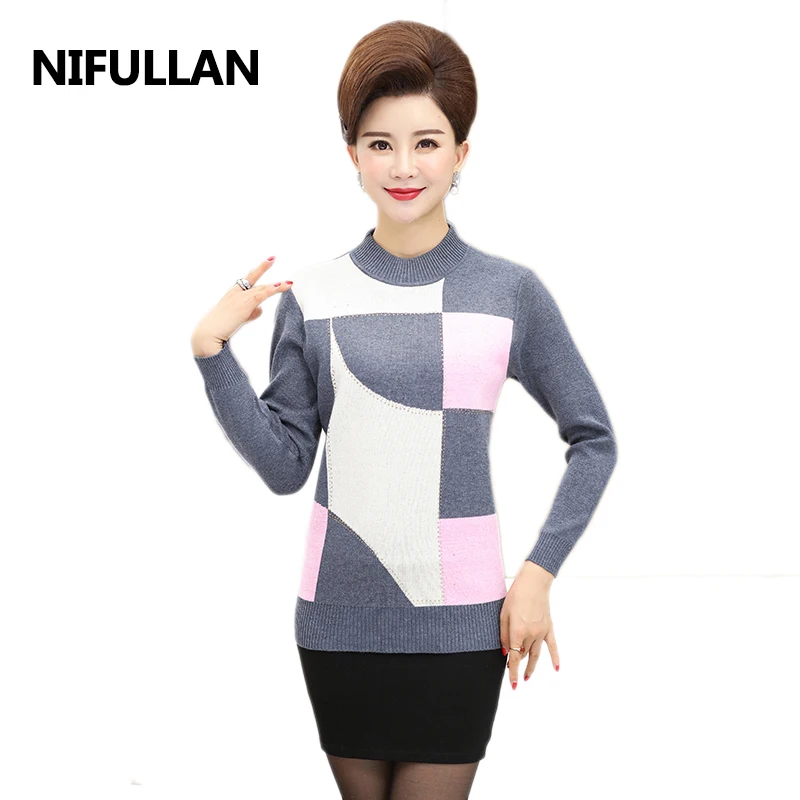 

NIFULLAN Fashion 2019 Autumn Winter Mother Turtleneck Loose Sweater Pullover Women Knitted Top Shirts Long Sleeve Warm Jumper