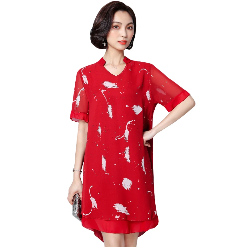 

Lace Dress Women White Elegant lace Dress Women casual Short Sleeve flower print fashion round neck Summer Dresses 902i3