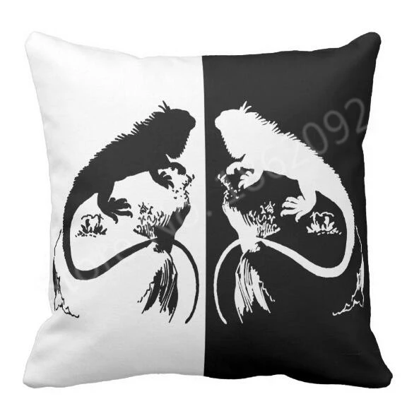 

Novelty Black White Iguana Cushion Cover Modern Iguana Silhouette Pattern Throw Pillow Case Cool Yin Yang Style Room Decoration