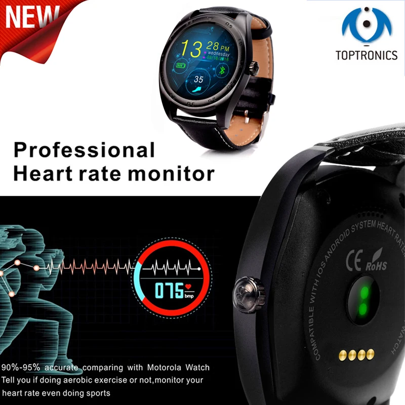 Смарт-часов MTK2502C Поддержка монитор сердечного ритма часы 1,22 дюймов ips круглый экран Bluetooth Смарт-часы для IOS Android