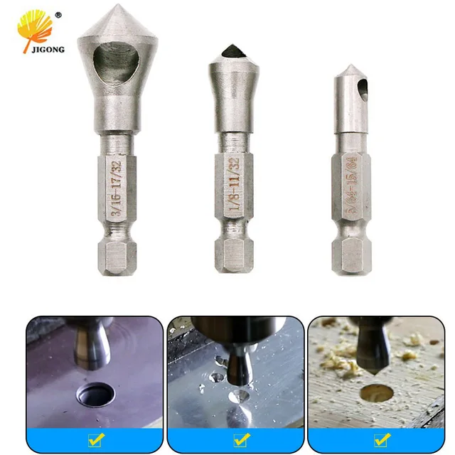 3pcs/LOT 90 Degrees Countersink Bit Set Deburring Drill Bits Tapper