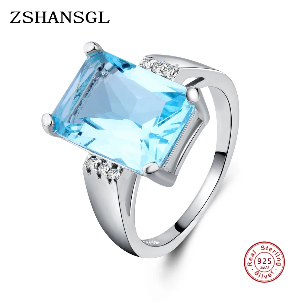 

Big Ocean Blue CZ Cubic Zircon Stone 925 Silver Rings for Women Fashion Engagement sterling silver Jewelry Valentines Day Gift
