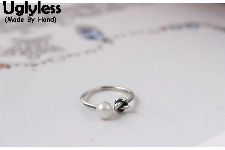 

Uglyless Real S925 Sterling Silver Asymmetric Design Women Open Rings Natural Pearls Ring Korean Girls Students Handmade Jewelry
