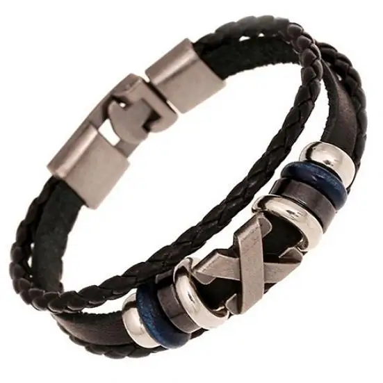 

Retro Leather Bracelet Cool Men Multilayer Braided Wrist Bracelet Acrylic Beads Wristband Fashion Jewelry