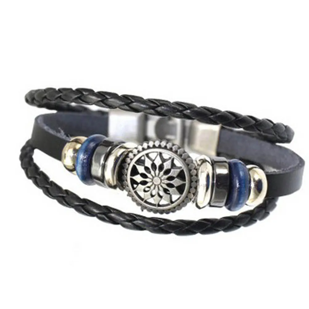

Fashion Jewelry Men Casual personality PU Woven Beaded Bracelet Vintage Punk Bracelet Relief Alloy Leather Bracelet 10 Styles