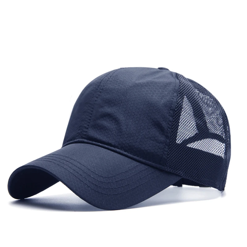 navy blue Мужская бейсбольная Кепка большого размера плюс, мужская летняя тонкая тканевая сетчатая солнцезащитная Кепка, мужские бейсболки M 55-59 см L 60-64 см - Цвет: navy blue