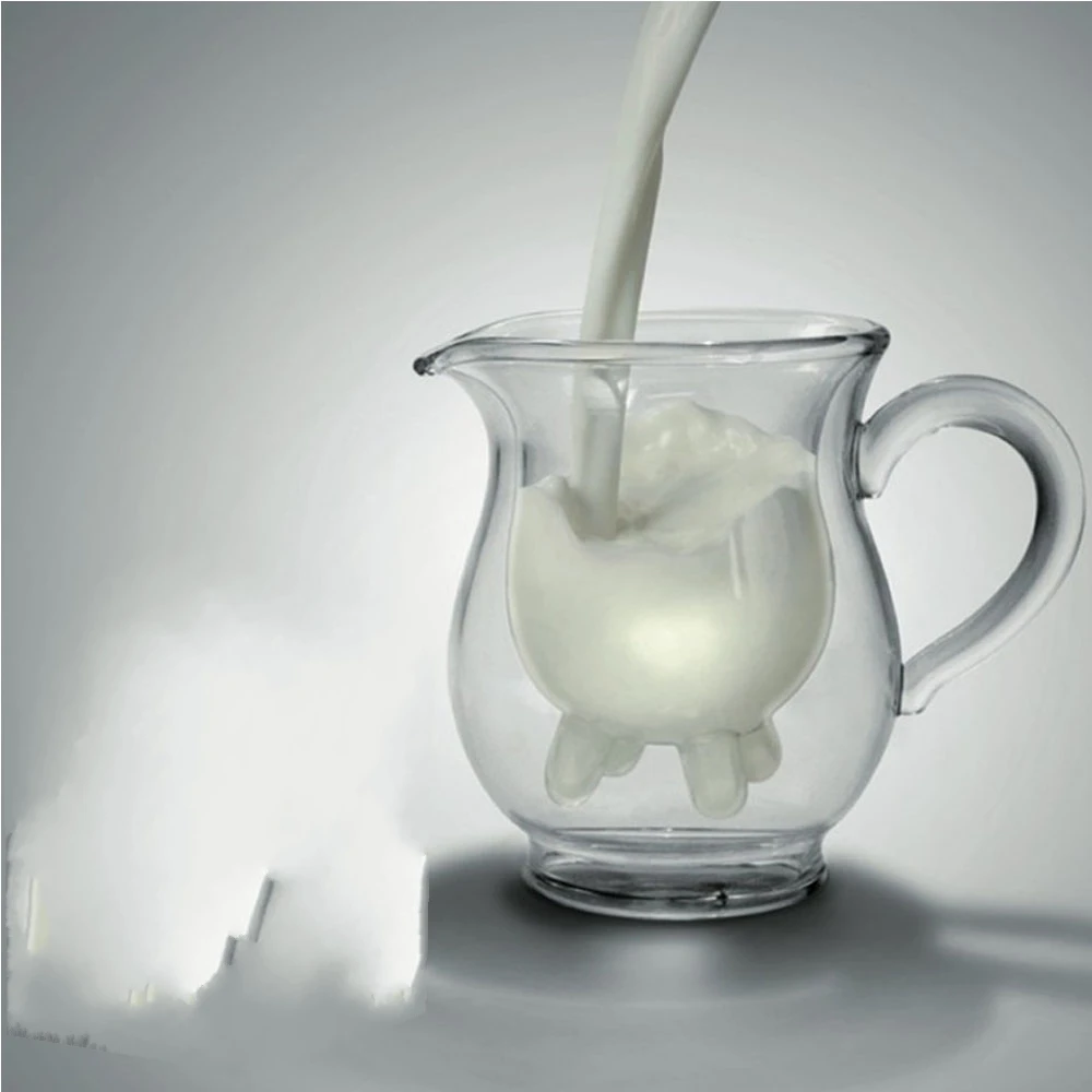 Двухслойная коровье молоко кружка стеклянной чашки смешная прозрачная банка ручной работы термостойкая прозрачная домашняя офисная Молоко Кофе Чай кружки подарок