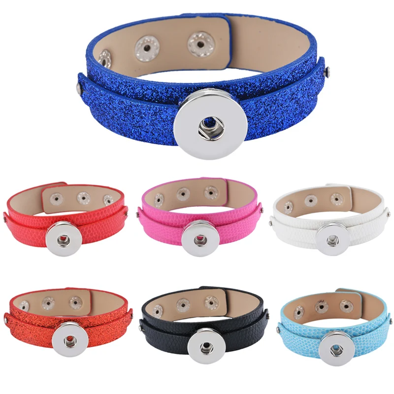 DIY Charms Bracelet Bangles Snap Buttons Jewelry 7 Colors Leather Snaps