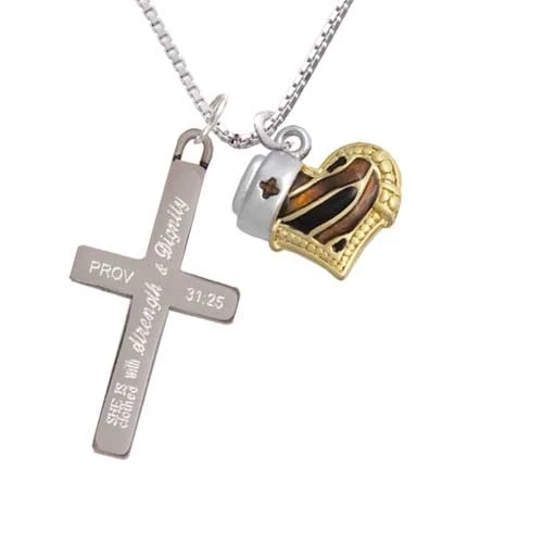 Brown Tiger Print Heart with Nurse Hat - Strength and Dignity - Cross Necklace (1)
