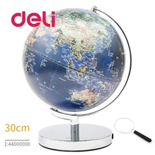 Deli Map Geography Stereoscopic 3d World Earth Globe LED light Educational metal Stand Home Ideal Miniatures Gift office gadgets