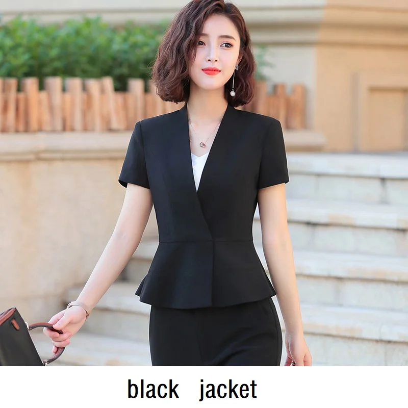Женские костюмы тонкий летний короткий рукав короткая куртка брюки 2 шт набор OL формальные женские брючные костюмы женский комплект костюмы 8851 - Цвет: black   jacket