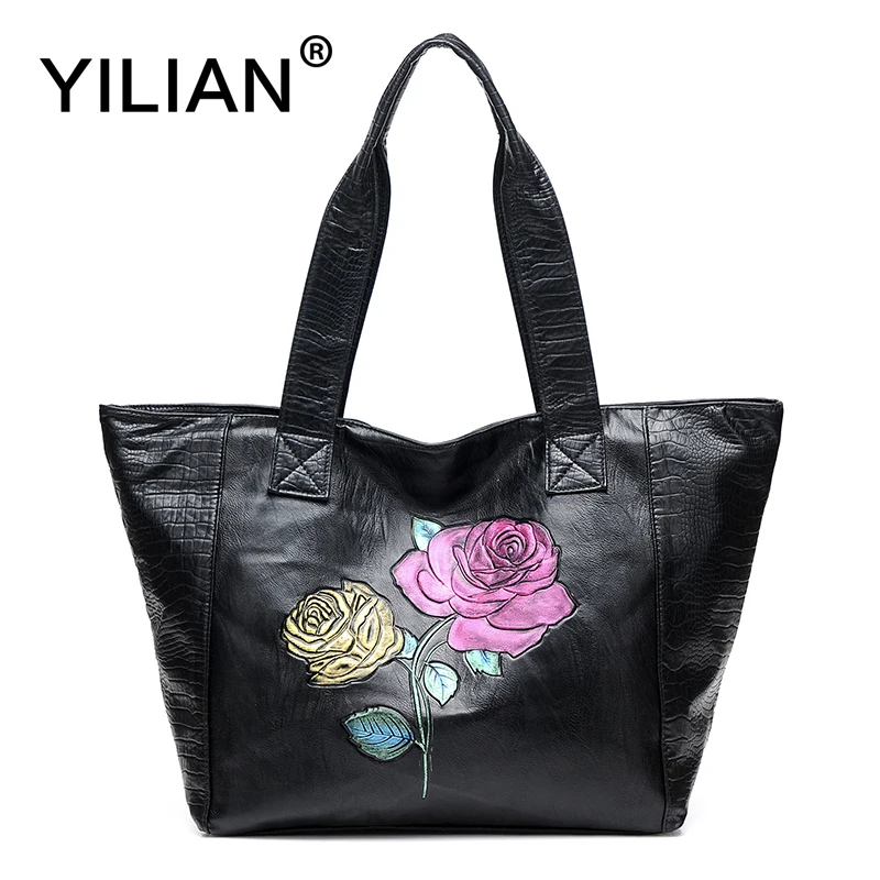 

YILIAN Vintage Flower Handbags for Women 2017 New Casual Tote Bag Traditional Leather Shoulder Bag Office Ladies Bags 0428-33