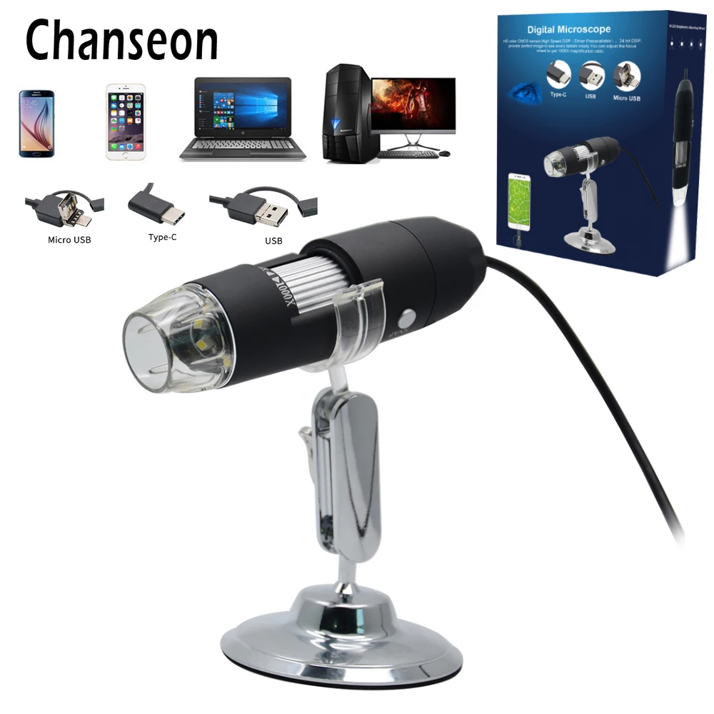 Chanseon 500X/1000X/3in1USB Android Type C цифровой микроскоп стерео электронный USB эндоскоп камера