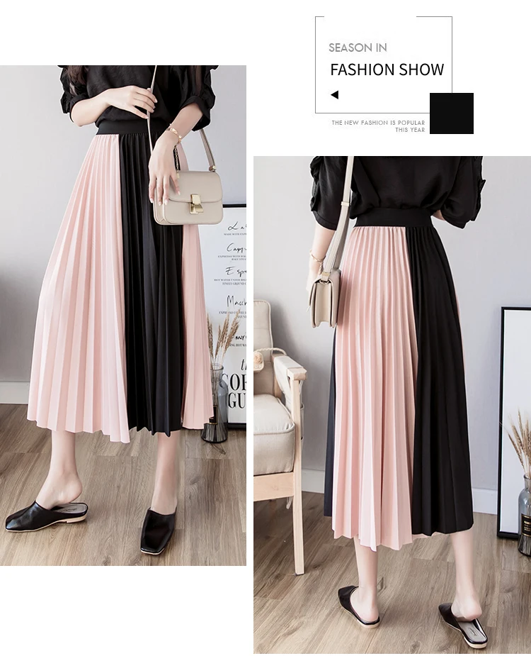 Юбки для женщин для s High street fashion контраст цвет лоскутное плиссированная юбка Эластичный Высокая талия линии миди юбка женская одежда 2019
