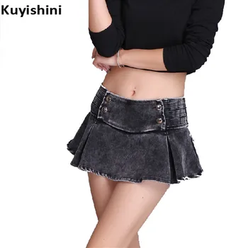 

Summer Schoolgirls Female White Black Denim Jeans Shorts Skirts Bandage Print Feminino Shorts Skirt 07012216