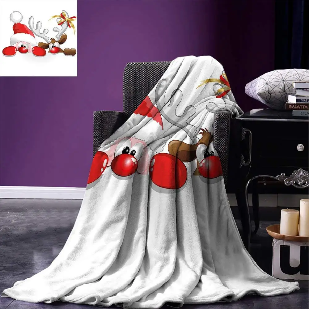 Christmas Throw Blanket Funny Christmas Santa Claus and Reindeer