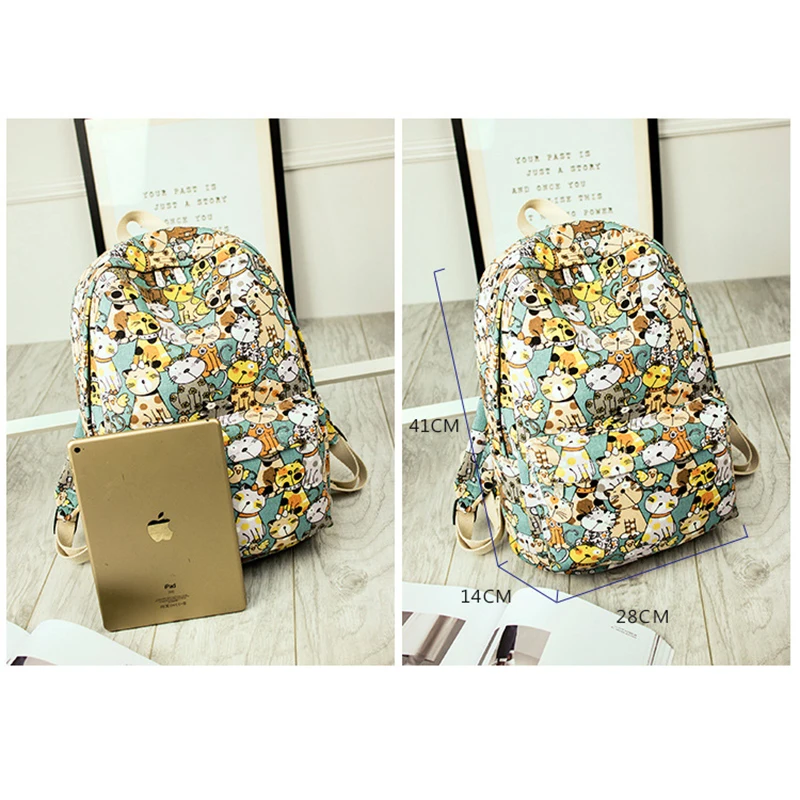 New Canvas Fabric Women Backpacks Cute Cat Animal Printing Girls College Daily Laptop Book Bags Travel Bagpacks Mochila