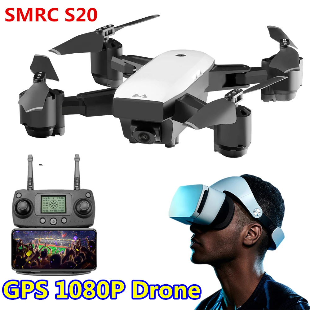 

SMRC S20 Drones with Camera HD 1080P Follow Me Quadcopter GPS Drone with Camera WiFi FPV Dron Foldable Selfie Drone VS F11 CG033