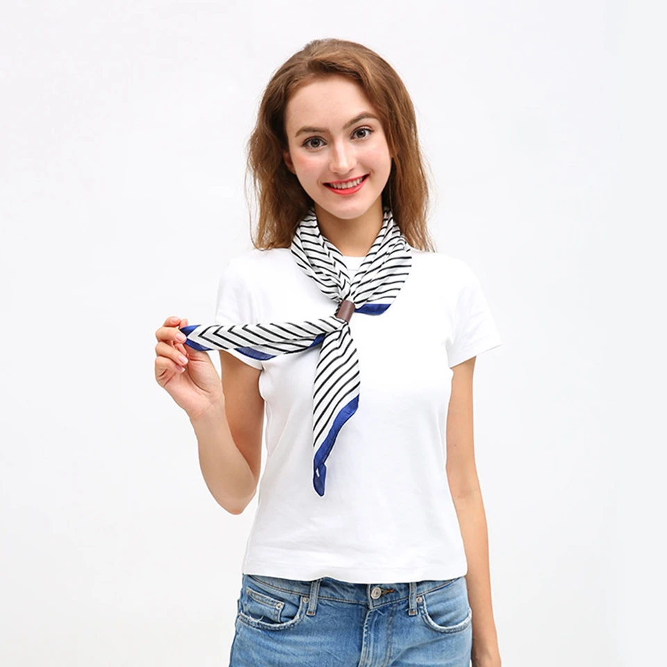 

Fashion Women Square Scarf Silk Head Neck Scarves Hair Tie Band Elegant Skinny Retro Stripe Hair Scarf