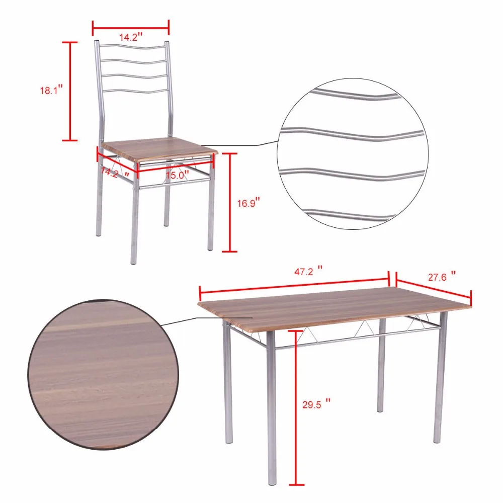 Goplus 5 Pieces Dining Table Set 1 Wooden Dining Table with 4 Dinig Chairs Metal Modern Kitchen Breakfast Furniture HW55389NA