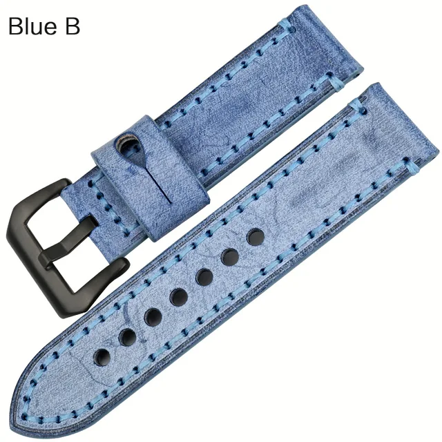 Maikes Horlogebanden 22 Mm 24 Mm Vintage Blauw Horlogebandje Italiaanse Hoofdstel Lederen Armband Accessoires Voor Fossiele Horloge Band|watchband 22mm|blue watch strapwatch strap - AliExpress