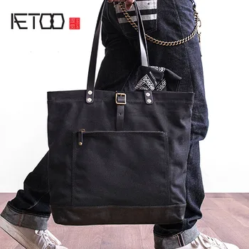 

AETOO Vintage Canvas Hand bag male and female universal package large capacity shoulder bag
