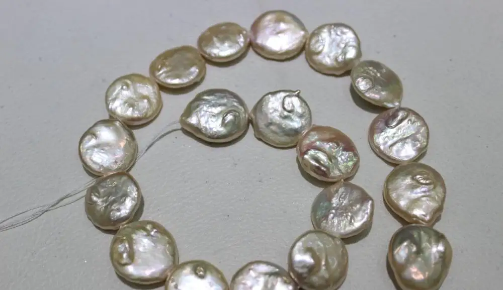 

Natural Pink coin fresh water pearl necklace 18-20mm 15.5 No Metal"Handmade