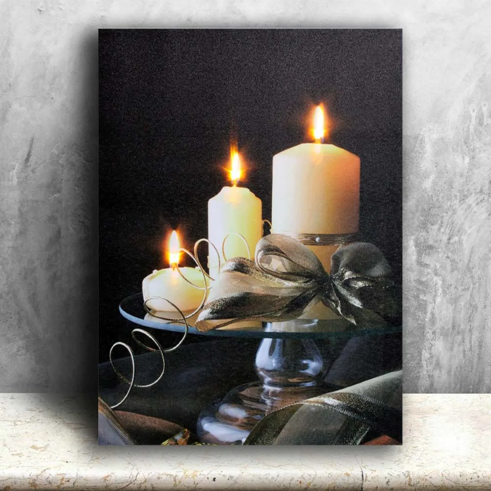 Lighted Canvas painting white candles with ribbon flicking Canvas Print Led Wall Arts wall