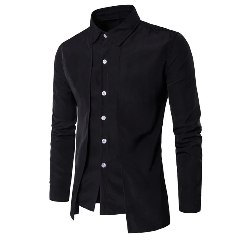 

2019 New Spring Solid Dress Shirts Long Sleeve Mens Wedding Casual Shirt Male Slim Fit Social Shirt Male Fake 2 piece Shirt