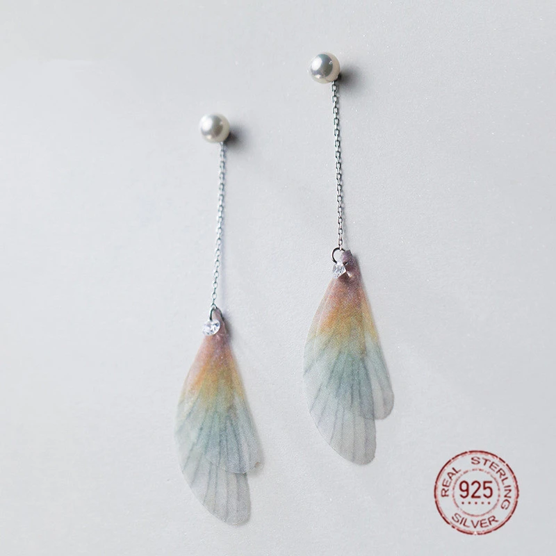 Sterling silver feather dangle drop earrings boho design gift