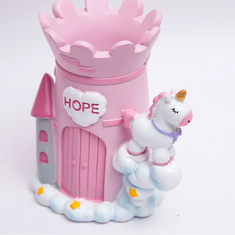 

Cute cartoon horse desktop storage holders Pink Fairytale castle Desktop Decoration Office Storage