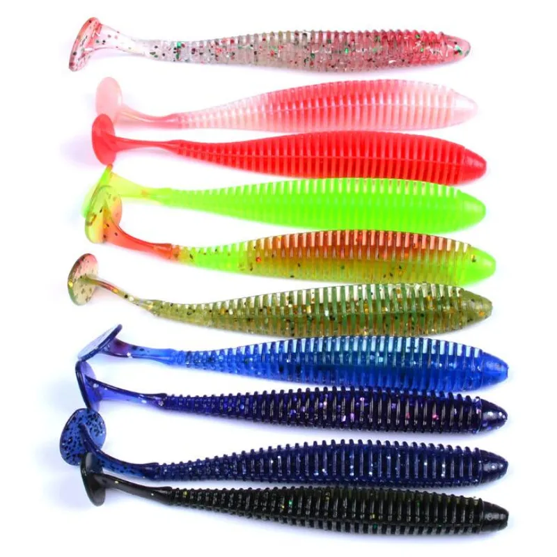 

10pcs soft bait Worm Grubs T Tail Wobblers Fishing Lure 85mm 2.4g Aritificial Silicone salt Smell Bass Pike Fishing Jigging Bait