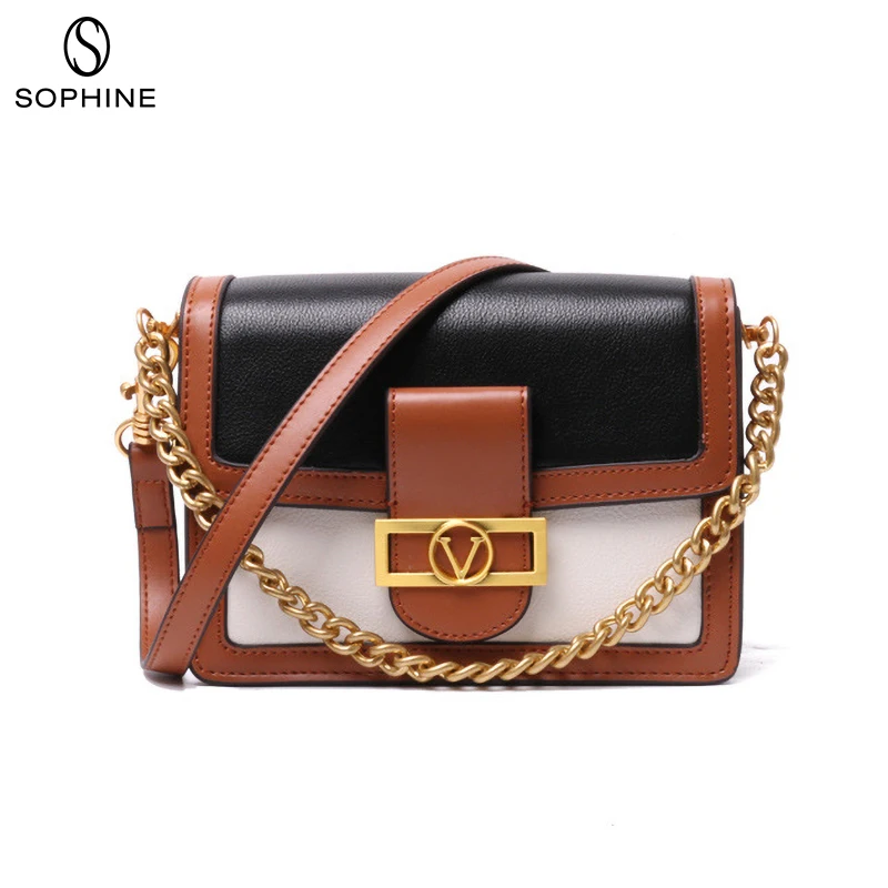 

2019 Fashion luxury brand style women bag messenger bags flap genuine leather handbag Panelled design