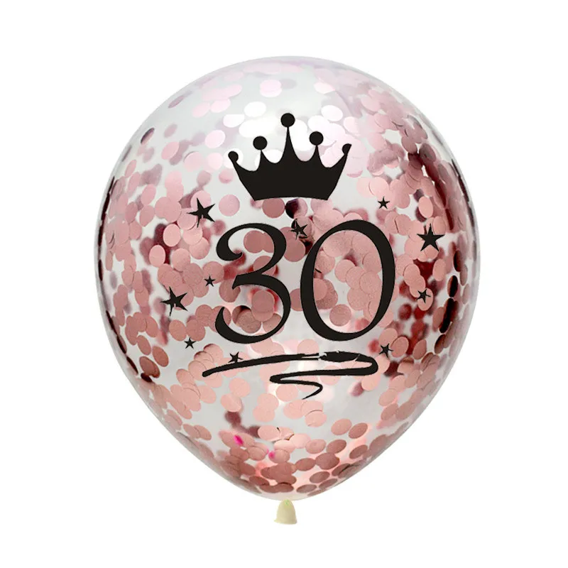 День рождения воздушные шары 5 шт. надувные шары с конфетти 12 дюймов латексные шары Globos 18 21 30 40 50 60 Юбилей воздушные шары на день - Цвет: 30th rosegold
