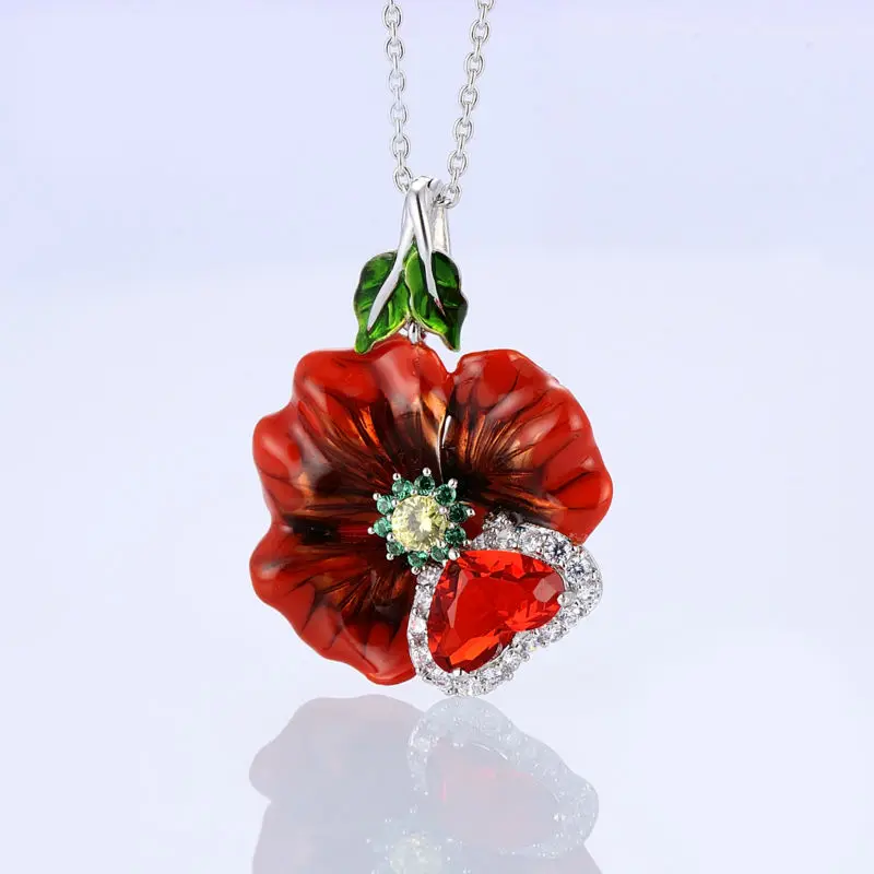 Стерлингового серебра 925 Эмаль серьги красный цветок эмаль и большие цвета камень серьги для женщин можная эмалированная бижутерия
